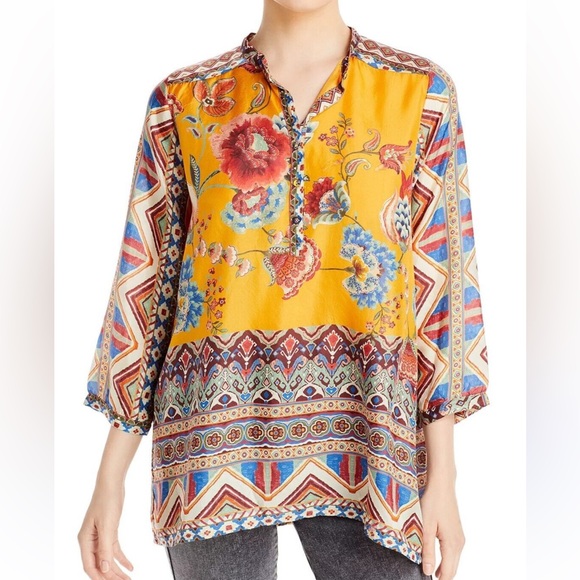 Johnny Was Tunic Sasha Maine Silk NWT Sm Multi Floral Boho 3/4‎ Sleeve Artistic - Picture 1 of 8